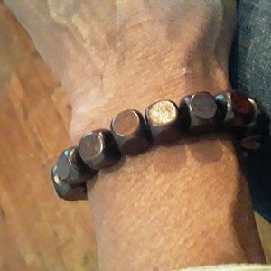 Men's Ethnic Brown Wood Cube Bracelet